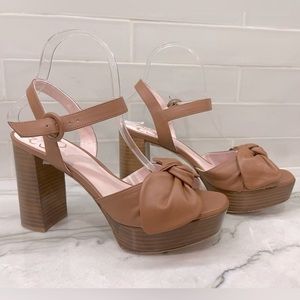 New Ted Baker Hemylia Leather Bow Platform Leather Sandal Brown Size 9.5